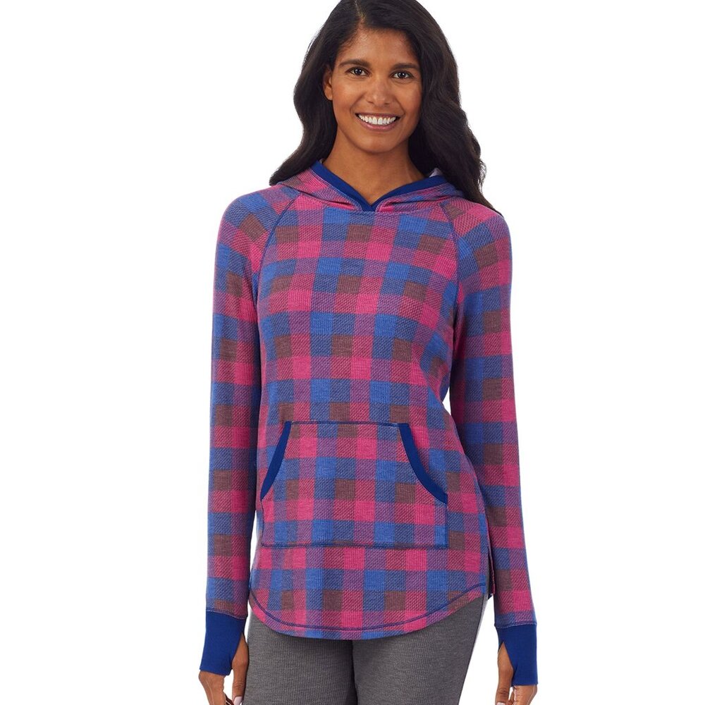 Cuddl Duds Red Blue Plaid Thermal Hoodie XS